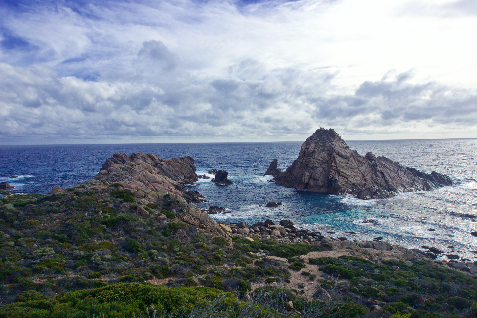 Photographed at Sugarloaf Rock in Cape Naturaliste, which is in the Margaret River region, Western Australia. Sugarloaf rock is an enormous rock that has been sculptured by the Indian Ocean.